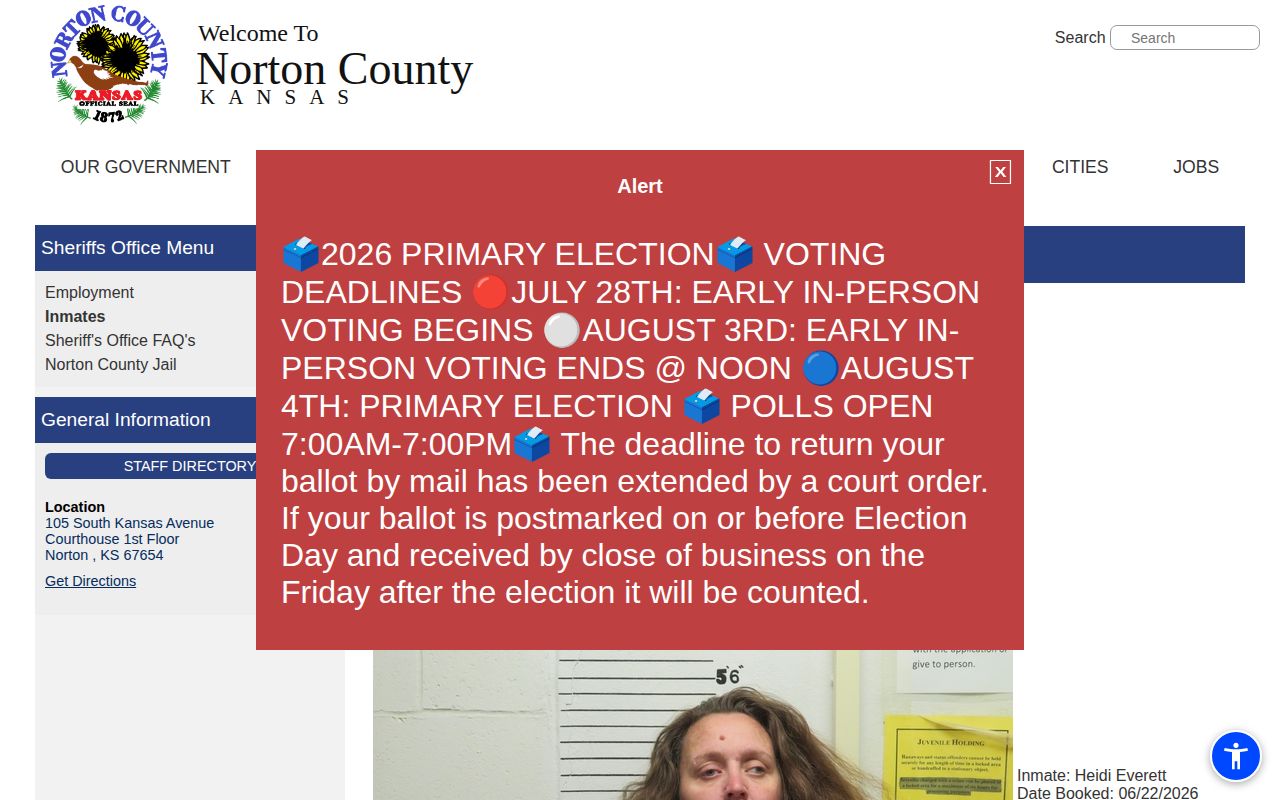 Norton County Jail current roster and release record limits