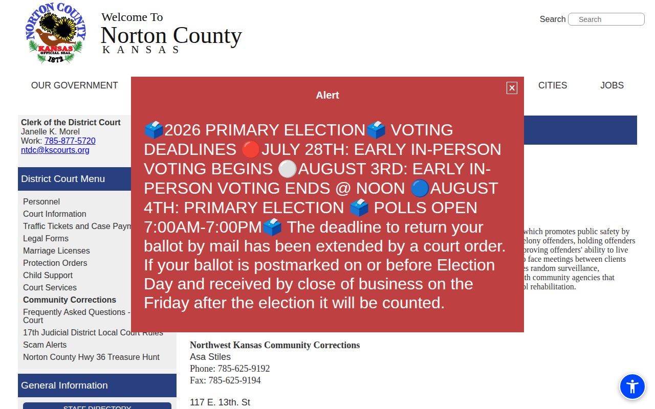 Norton County post-release supervision and Community Corrections page